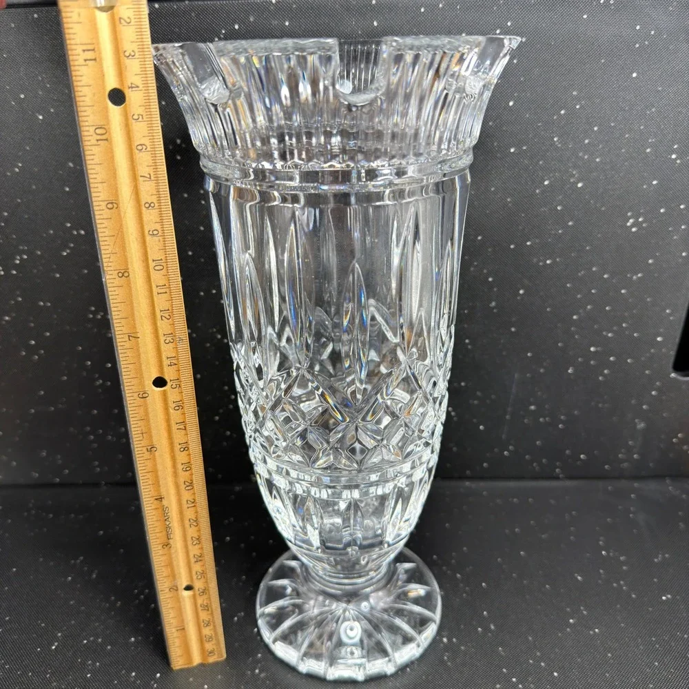 Waterford Crystal Romance of Ireland Vase 11 Inch Scalloped Rim Footed Clear VTG